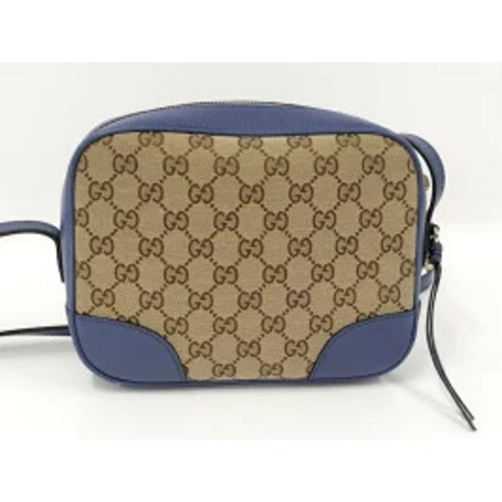 GUCCI Shoulder Bag GG Canvas Leather Beige Brown Blue - Picture 2 of 9